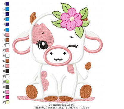 Little Cow Boy and Girl Blinking - Applique - Set of 2 Designs - Machine Embroidery Design