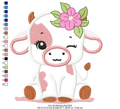 Little Cow Boy and Girl Blinking - Applique - Set of 2 Designs - Machine Embroidery Design