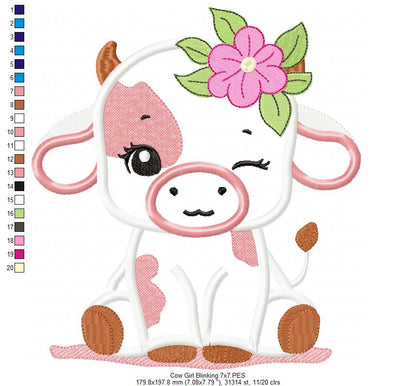 Little Cow Boy and Girl Blinking - Applique - Set of 2 Designs - Machine Embroidery Design