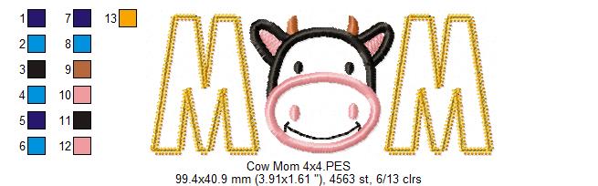 Cow Mom - Applique - Machine Embroidery Design