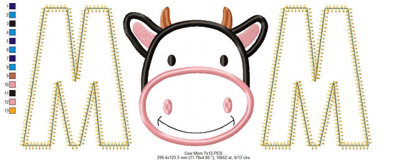Cow Mom - Applique - Machine Embroidery Design
