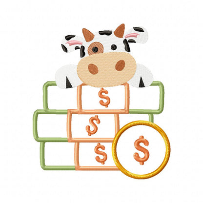 Little Lucky Millionaire Cow - Applique - Machine Embroidery Design