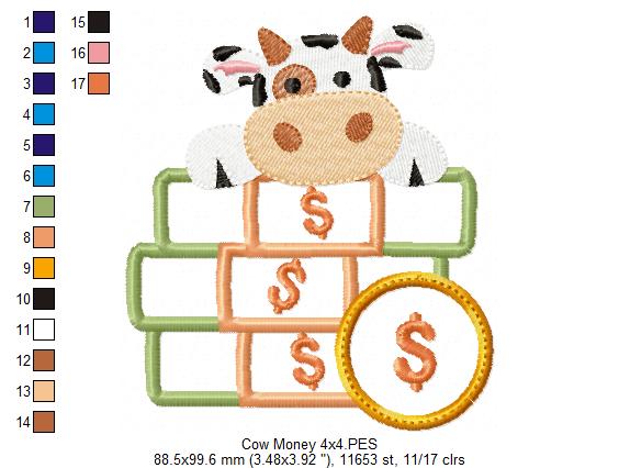 Little Lucky Millionaire Cow - Applique - Machine Embroidery Design