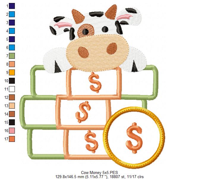 Little Lucky Millionaire Cow - Applique - Machine Embroidery Design