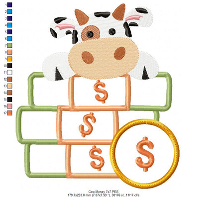 Little Lucky Millionaire Cow - Applique - Machine Embroidery Design