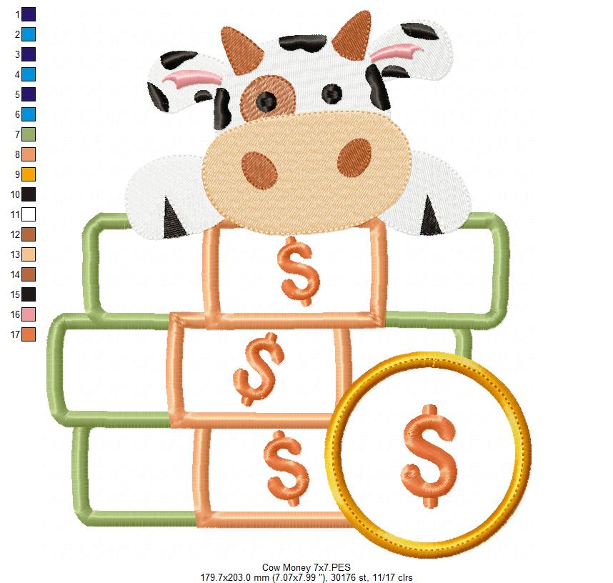 Little Lucky Millionaire Cow - Applique - Machine Embroidery Design