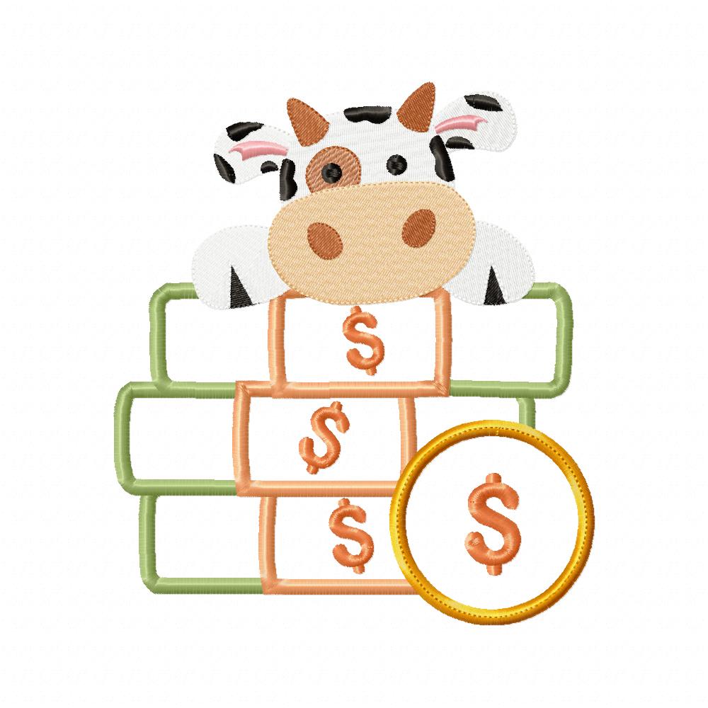 Little Lucky Millionaire Cow - Applique - Machine Embroidery Design