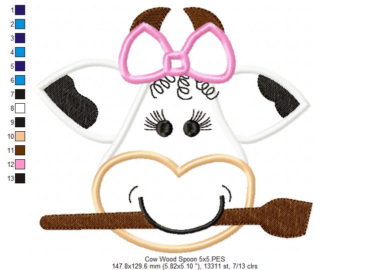 Cow Girl Face with Spoon - Applique