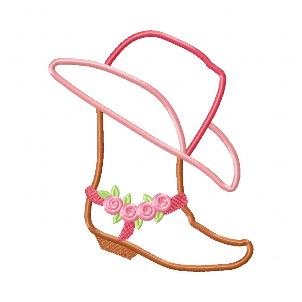 Cowgirl Boot and Hat - Applique - Machine Embroidery Design