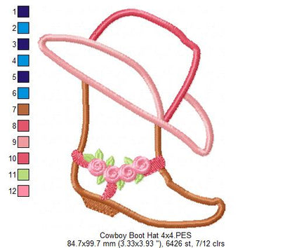 Cowgirl Boot and Hat - Applique - Machine Embroidery Design