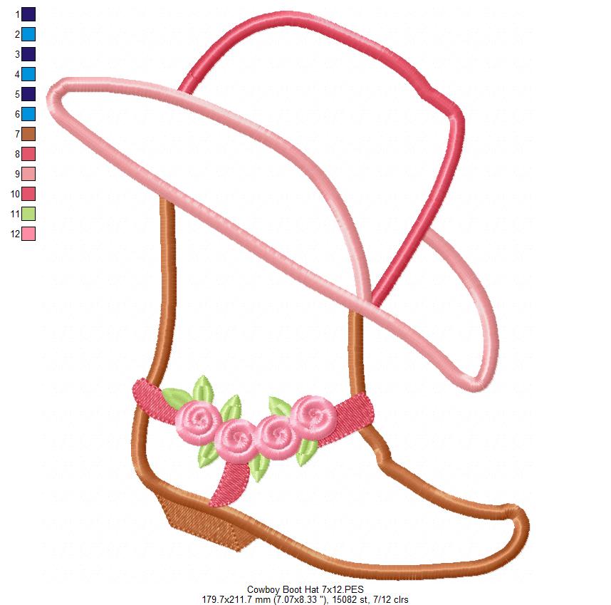Cowgirl Boot and Hat - Applique - Machine Embroidery Design