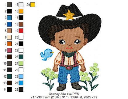 🤠 Adorable Afro Cowboy – Fill Stitch – Machine Embroidery Design