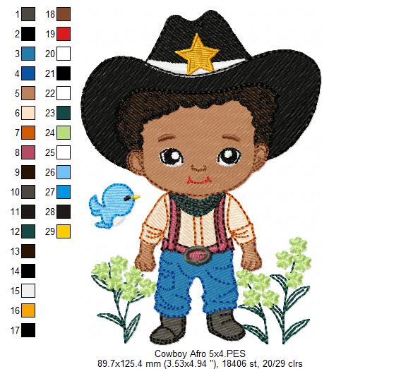 🤠 Adorable Afro Cowboy – Fill Stitch – Machine Embroidery Design