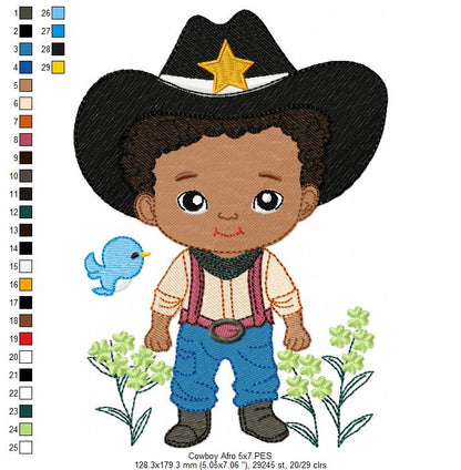 🤠 Adorable Afro Cowboy – Fill Stitch – Machine Embroidery Design