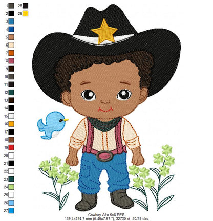 🤠 Adorable Afro Cowboy – Fill Stitch – Machine Embroidery Design