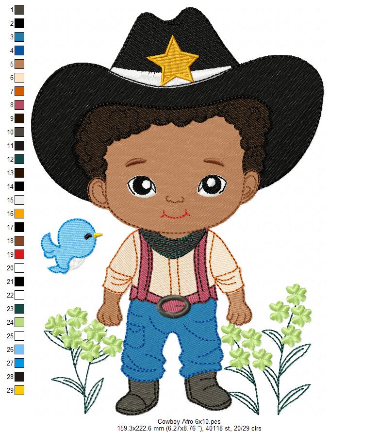 🤠 Adorable Afro Cowboy – Fill Stitch – Machine Embroidery Design