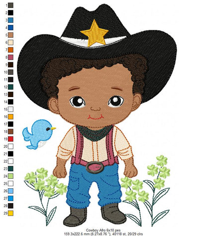 🤠 Adorable Afro Cowboy – Fill Stitch – Machine Embroidery Design