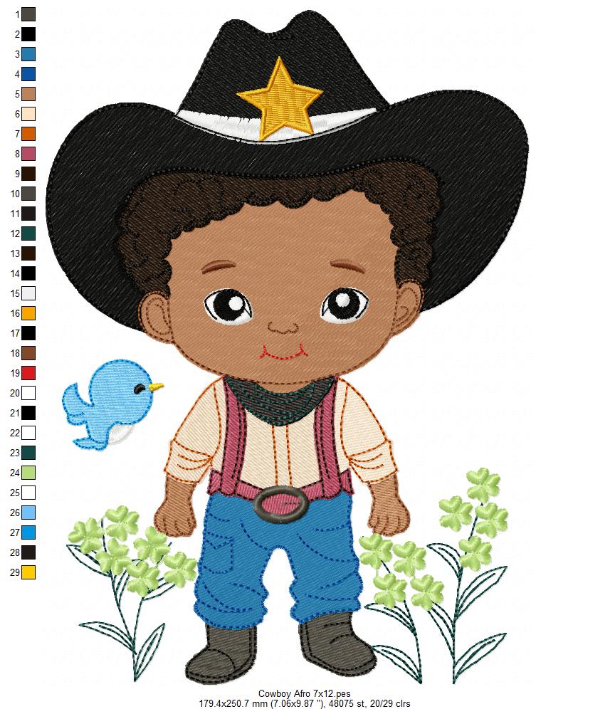 🤠 Adorable Afro Cowboy – Fill Stitch – Machine Embroidery Design