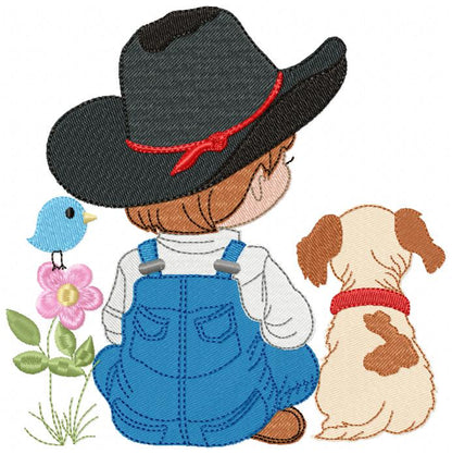 Best Friends Cowboy & Pup 🐕 – Fill Stitch – Machine Embroidery Design