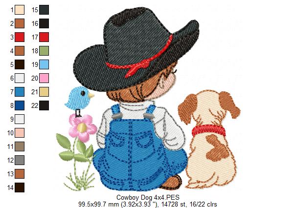 Best Friends Cowboy & Pup 🐕 – Fill Stitch – Machine Embroidery Design