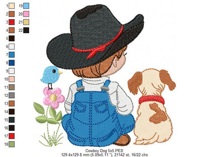 Best Friends Cowboy & Pup 🐕 – Fill Stitch – Machine Embroidery Design