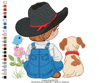 Best Friends Cowboy & Pup 🐕 – Fill Stitch – Machine Embroidery Design