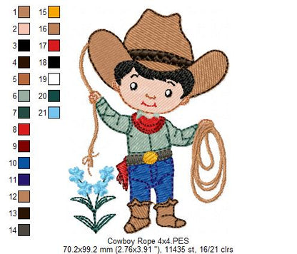 🤠 Cowboy Roper Boy – Fill Stitch – Machine Embroidery Design