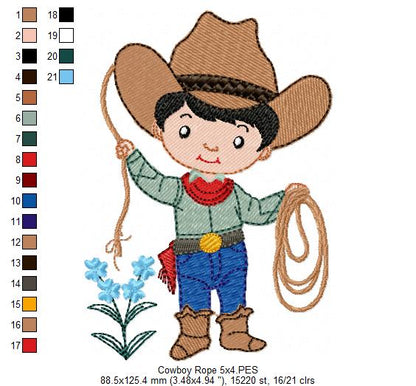🤠 Cowboy Roper Boy – Fill Stitch – Machine Embroidery Design