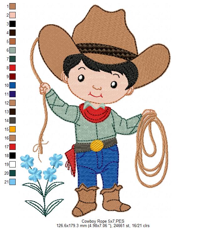 🤠 Cowboy Roper Boy – Fill Stitch – Machine Embroidery Design