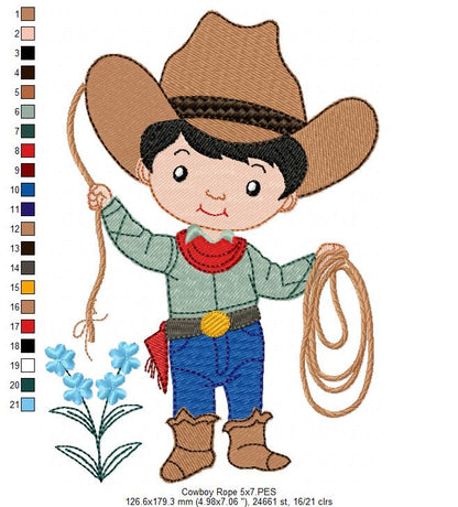 🤠 Cowboy Roper Boy – Fill Stitch – Machine Embroidery Design