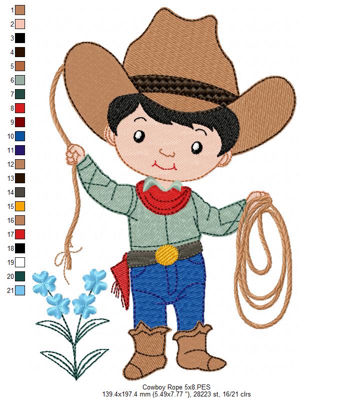 🤠 Cowboy Roper Boy – Fill Stitch – Machine Embroidery Design