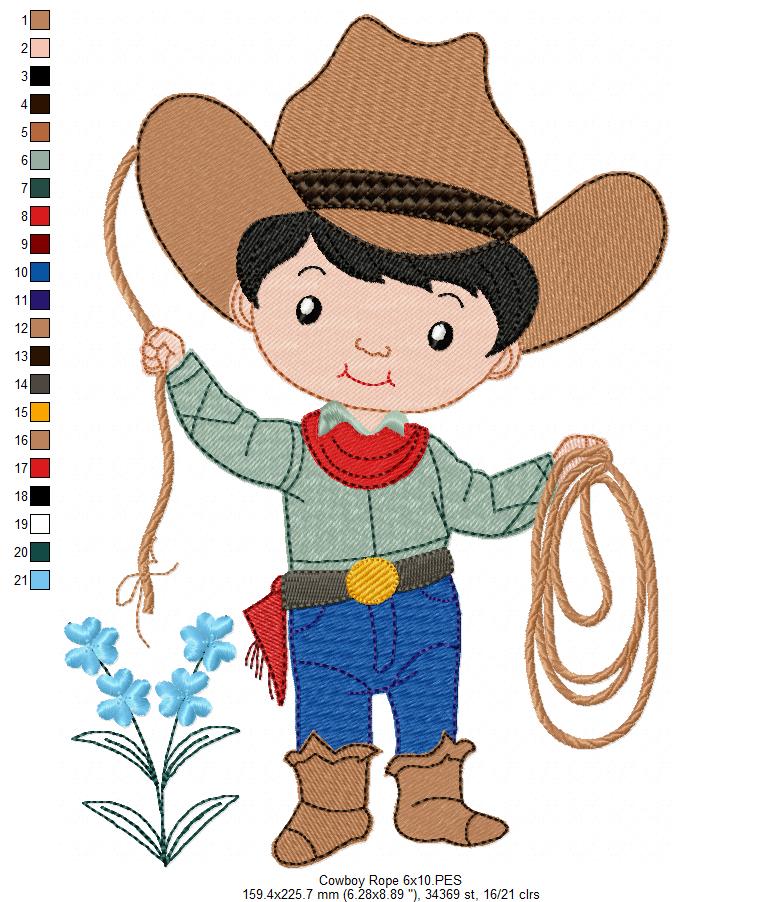 🤠 Cowboy Roper Boy – Fill Stitch – Machine Embroidery Design