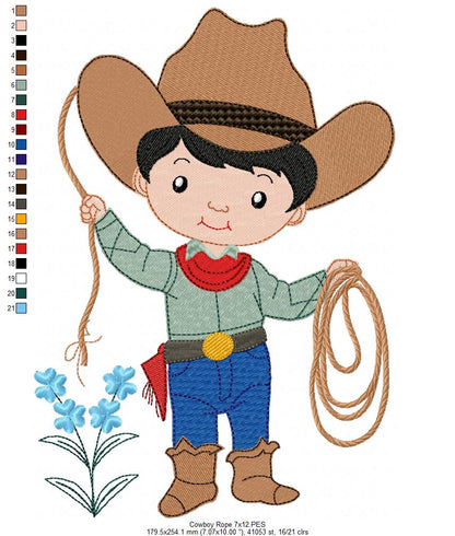 🤠 Cowboy Roper Boy – Fill Stitch – Machine Embroidery Design