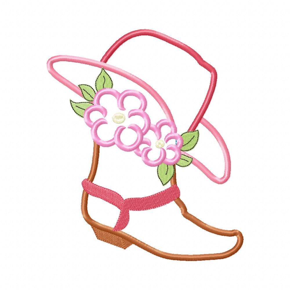 Cowgirl Boot, Hat and Flowers - Applique Embroidery