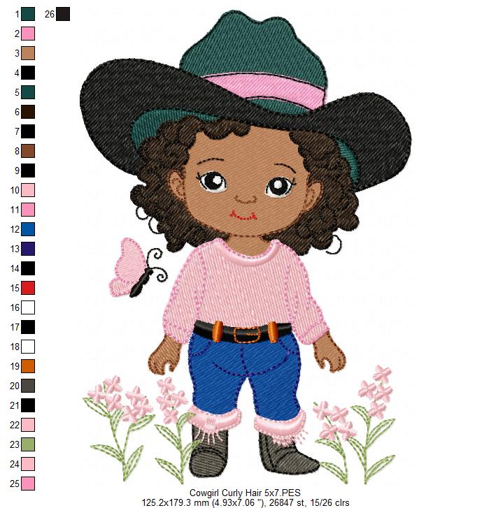 💖🤎 Rodeo Queen Afro Girl – Fill Stitch – Machine Embroidery Design