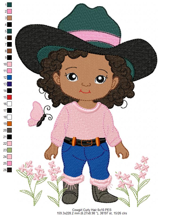 💖🤎 Rodeo Queen Afro Girl – Fill Stitch – Machine Embroidery Design