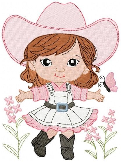 🌸 Little Cowgirl Charm 🤠 – Fill Stitch – Machine Embroidery Design