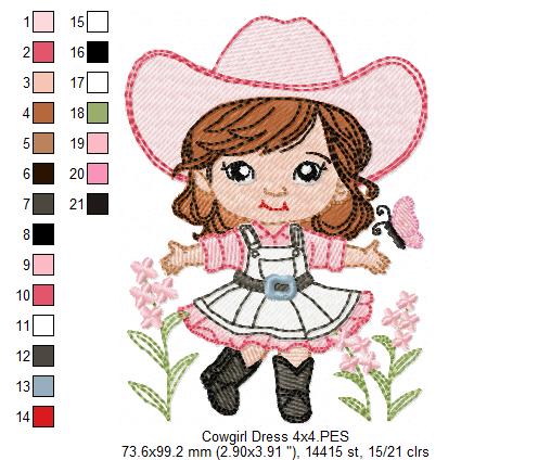 🌸 Little Cowgirl Charm 🤠 – Fill Stitch – Machine Embroidery Design