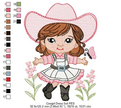 🌸 Little Cowgirl Charm 🤠 – Fill Stitch – Machine Embroidery Design