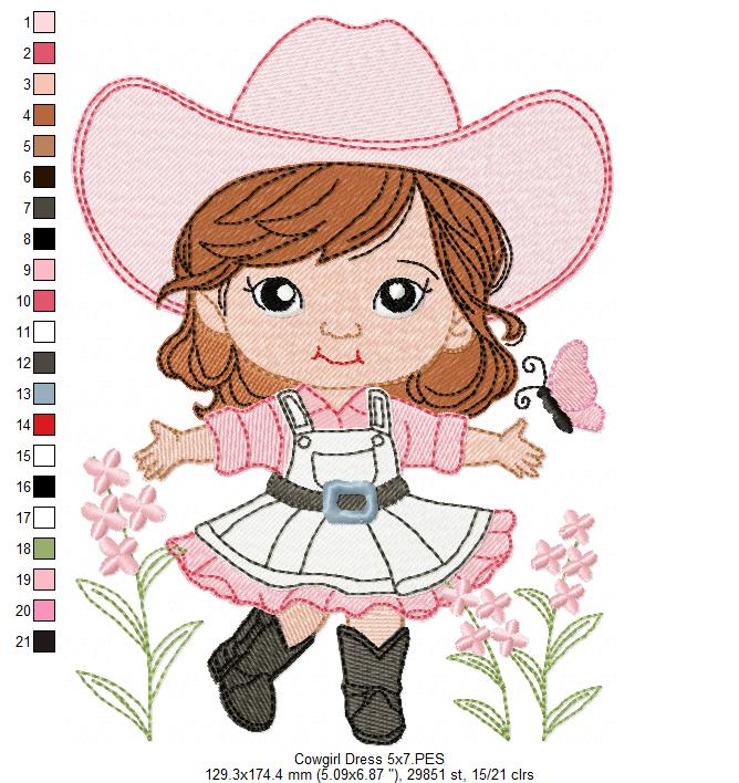 🌸 Little Cowgirl Charm 🤠 – Fill Stitch – Machine Embroidery Design