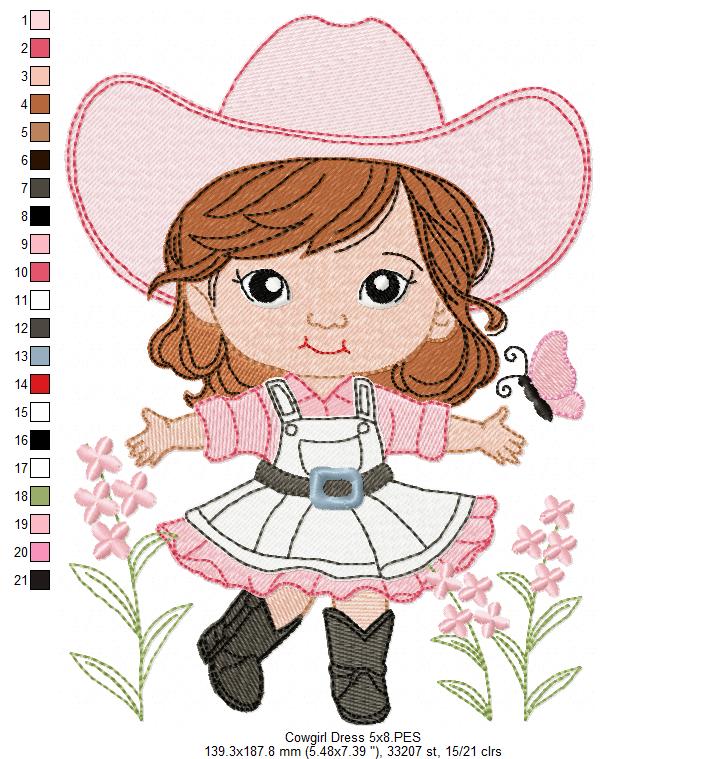 🌸 Little Cowgirl Charm 🤠 – Fill Stitch – Machine Embroidery Design