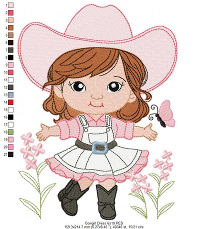 🌸 Little Cowgirl Charm 🤠 – Fill Stitch – Machine Embroidery Design