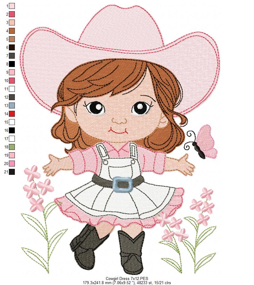 🌸 Little Cowgirl Charm 🤠 – Fill Stitch – Machine Embroidery Design