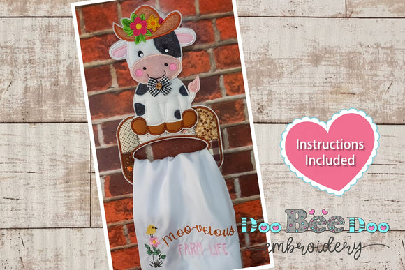 Cow Dish Towel Holder - ITH Project - Machine Embroidery Design