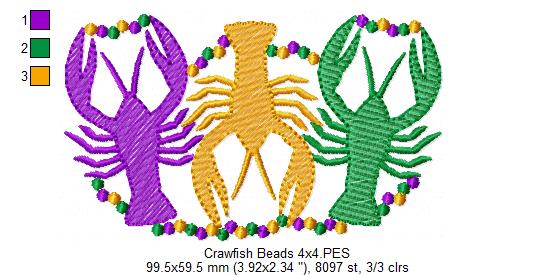 Crawfishes and Beads Mardi Gras - Rippled Stitch - Machine Embroidery Design