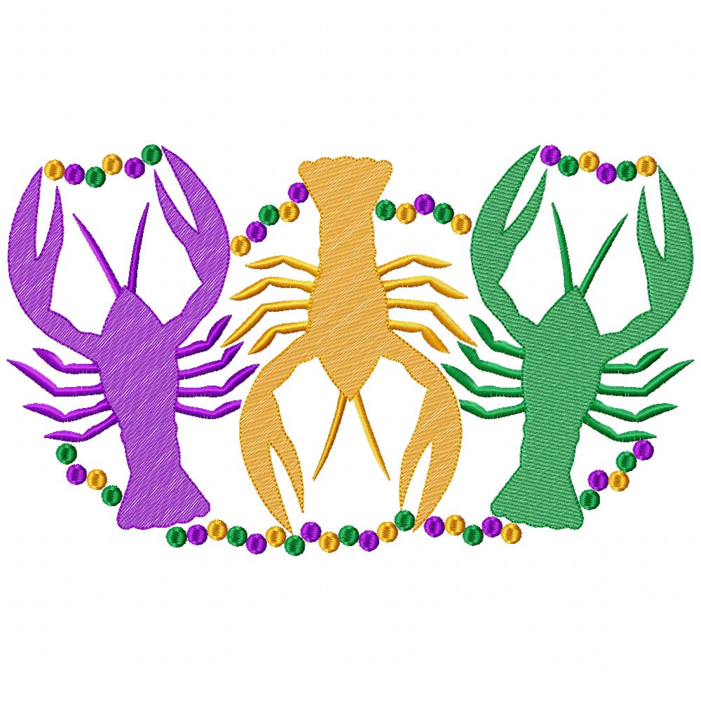 Crawfishes and Beads Mardi Gras - Rippled Stitch - Machine Embroidery Design