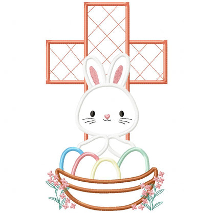Easter Cross, Bunny and Eggs - Applique - Machine Embroidery Design