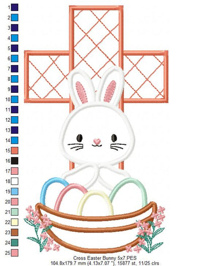 Easter Cross, Bunny and Eggs - Applique - Machine Embroidery Design