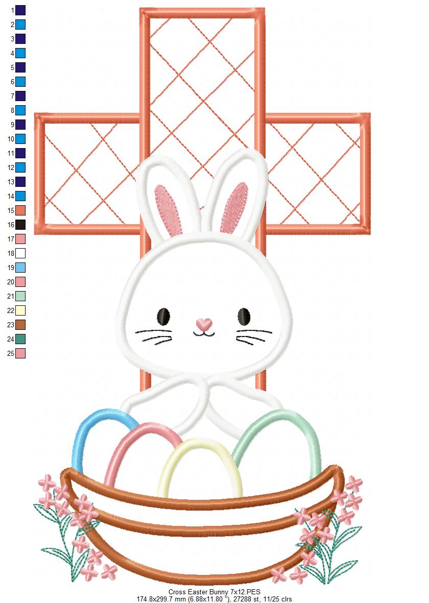 Easter Cross, Bunny and Eggs - Applique - Machine Embroidery Design