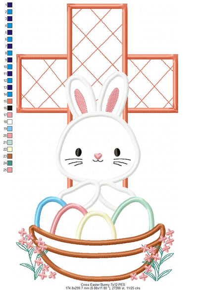 Easter Cross, Bunny and Eggs - Applique - Machine Embroidery Design